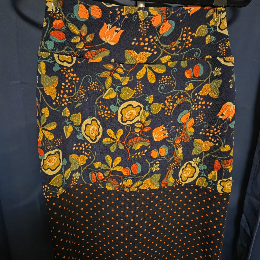 LuLaRoe Floral Pencil Skirt - Royal Blue and Orange